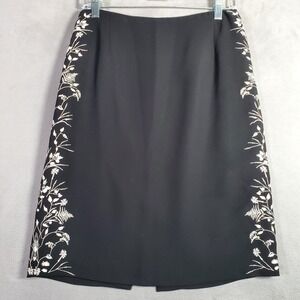 Maggy L Evening Pencil Skirt Womens 6 Black Floral Embroidery Lined Slit‎ Career